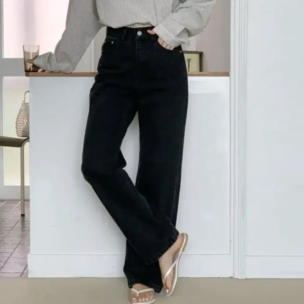 [BUNJANG] High-Waisted Straight Black Jeans / 하이웨스트 일자 흑청바지