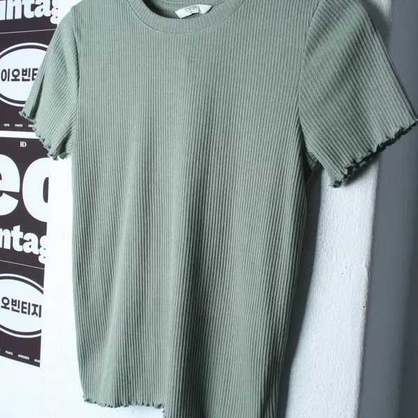 [BUNJANG] TOPTEN Slim Fit Ribbed Plain T-Shirt Green / W(M) 탑텐 반팔 티셔츠 슬림핏 골지 무지 그린-H34501