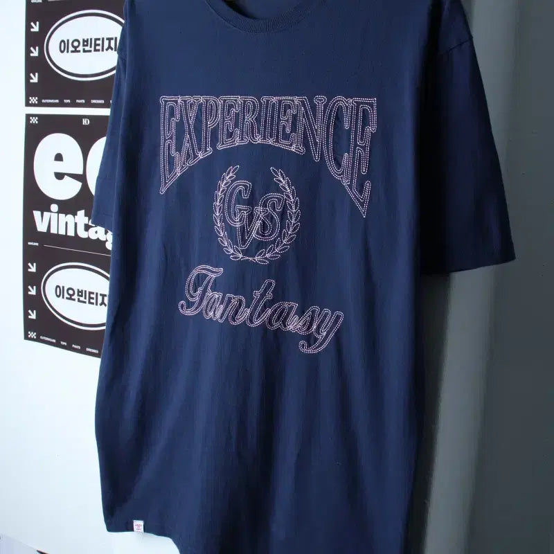 [BUNJANG] KABISH Big Logo Stitch Short Sleeve T-Shirt Navy L-XL / (L-XL) 카비시 반팔 티셔츠 빅로고 스티치 네이비 스트릿-H34508