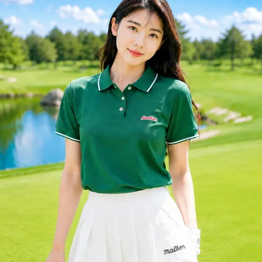 [BUNJANG] Malbon Golf Women's Bucket Crop Polo T-Shirt Green M / [정품]말본 골프 여성 버킷 크롭 폴로티셔츠 그린 M