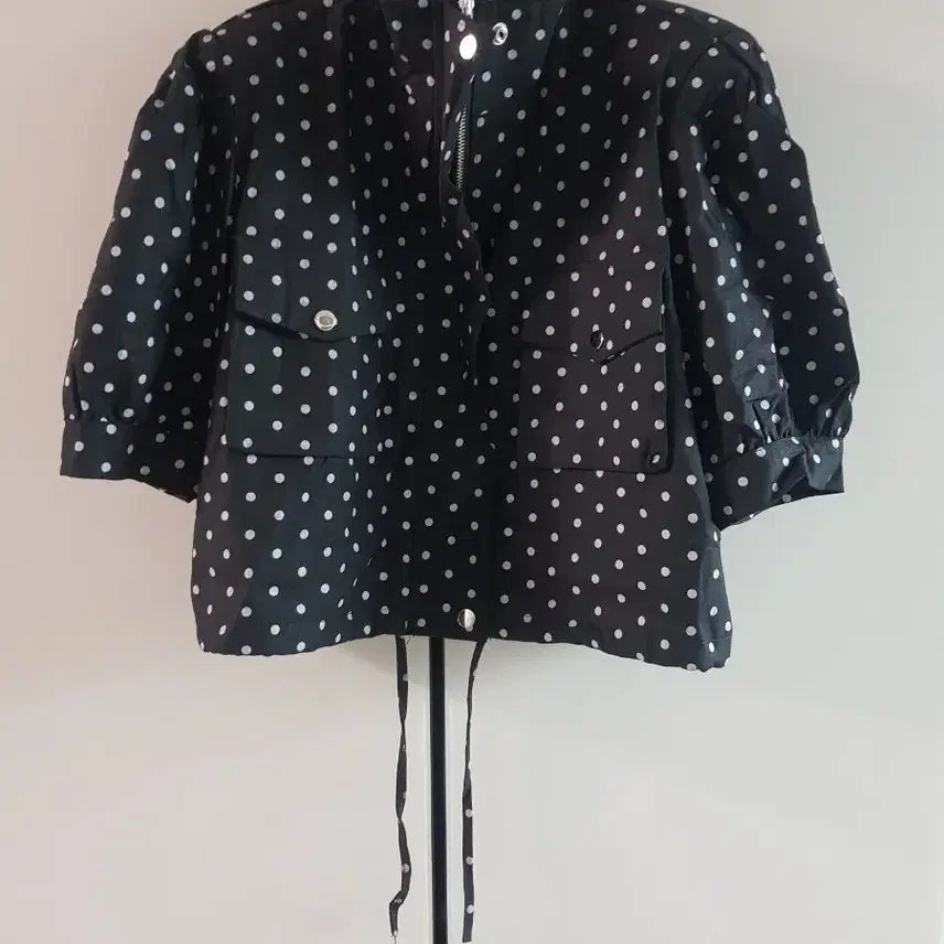 [BUNJANG] Linen Cotton Polka Dot Short Sleeve Jacket with Shoulder Pads / 새옷)~88 린넨코튼 어깨패드 도트 반팔자켓