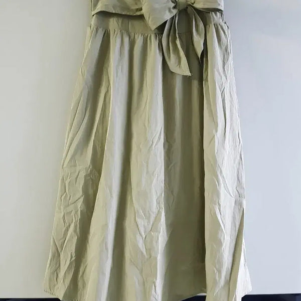 [BUNJANG] Beige Long Skirt with Front Ribbon and Smocked Back / 새옷)~77반 앞리본 뒷스모킹 롱스커트
