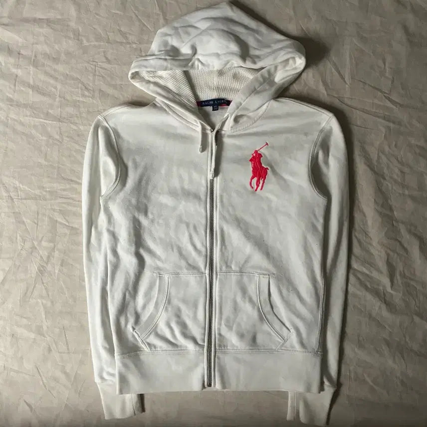 [BUNJANG] Polo Ralph Lauren Big Pony Full Zip Hoodie White/Pink Size S / 폴로 빅포니 화이트/핑크 후드집업 S