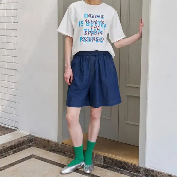 [BUNJANG] BNX Lovely Banding Denim Shorts (New) / BNX 러블리 밴딩 데님 반바지 (새상품)