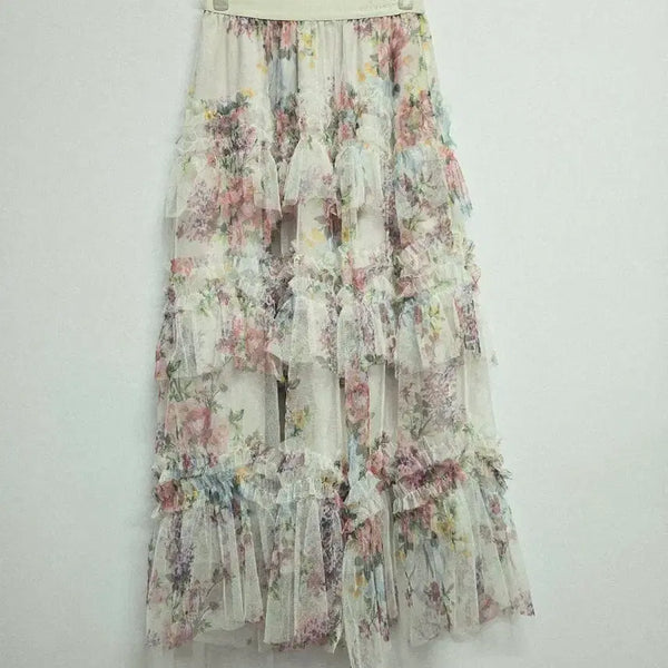 [BUNJANG] Egoist Floral Chiffon Frill Long Skirt / 에고이스트 플로럴 쉬폰 프릴 롱 스커트