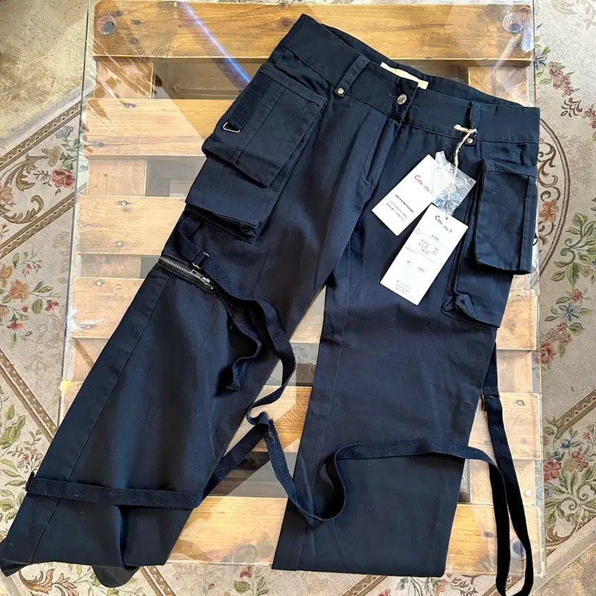 [BUNJANG] Y2K Belted Black Cargo Pants (Unused) / Come stai? y2k 벨티드 블랙 카고팬츠(미사용품)