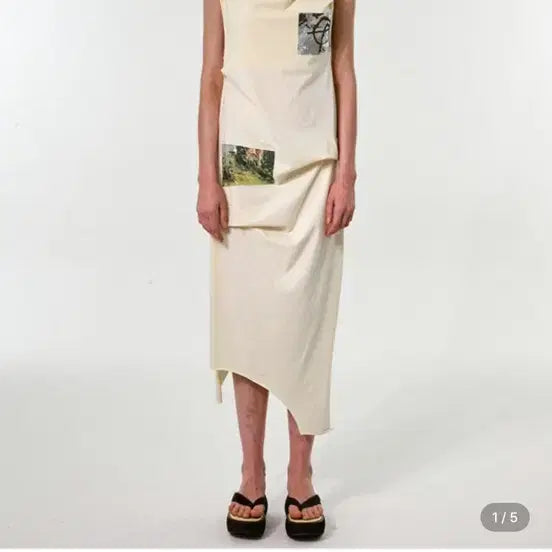 [BUNJANG] Openyyy Foil Print Drape Dress Light Yellow (New with tags) / 오픈와이와이 드레이프 드레스(새상품, 택있음)