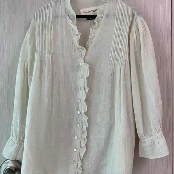 [BUNJANG] Via Plain Frill Blouse Lime Sorbet / 비아플레인 프릴 블라우스 라임소르베