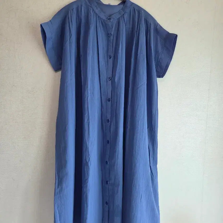 [BUNJANG] Women's Cotton Oversized Long Dress - Blue / 55 일본 여성 반팔 셔츠형 롱원피스 면100 오버핏 루즈핏