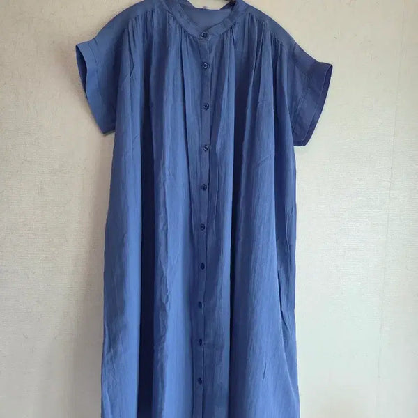 [BUNJANG] Women's Cotton Oversized Long Dress - Blue / 55 일본 여성 반팔 셔츠형 롱원피스 면100 오버핏 루즈핏