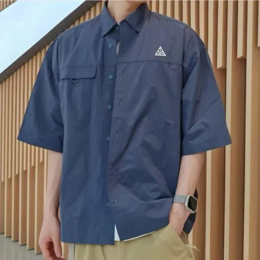 [BUNJANG] Nike ACG Overweaver Short Sleeve Shirt Navy M / 나이키 ACG 오브위버 반팔 셔츠 네이비