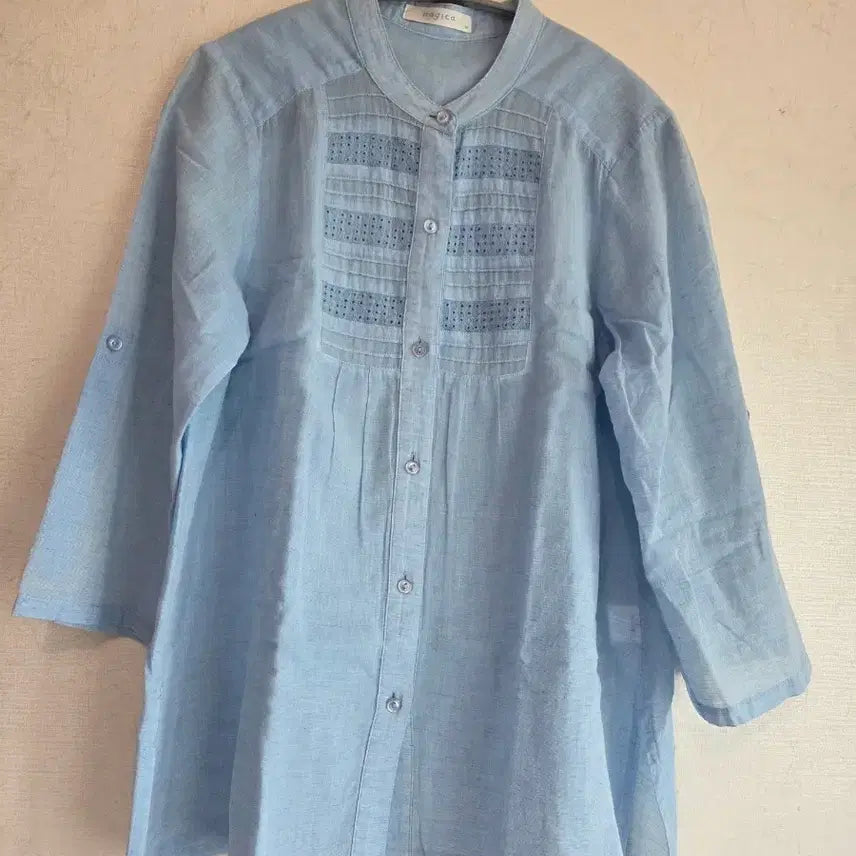 [BUNJANG] Women's 7-Sleeve/Short-Sleeve Shirt Blouse (Sky Blue) / 55. 일본 여성 7부 소매 or 반팔 셔츠 블라우스