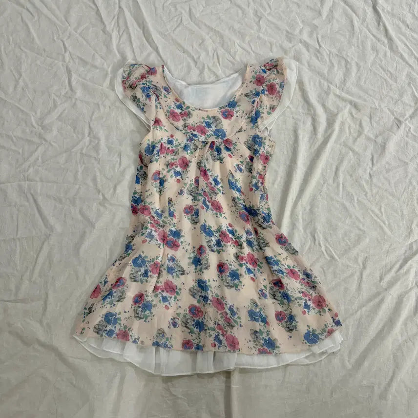 [BUNJANG] Flower Chiffon Mini Dress - Fairycore Mori Girl Balletcore / 플라워 쉬폰 미니 원피스 페어리코어 모리걸 하구미 발레코어