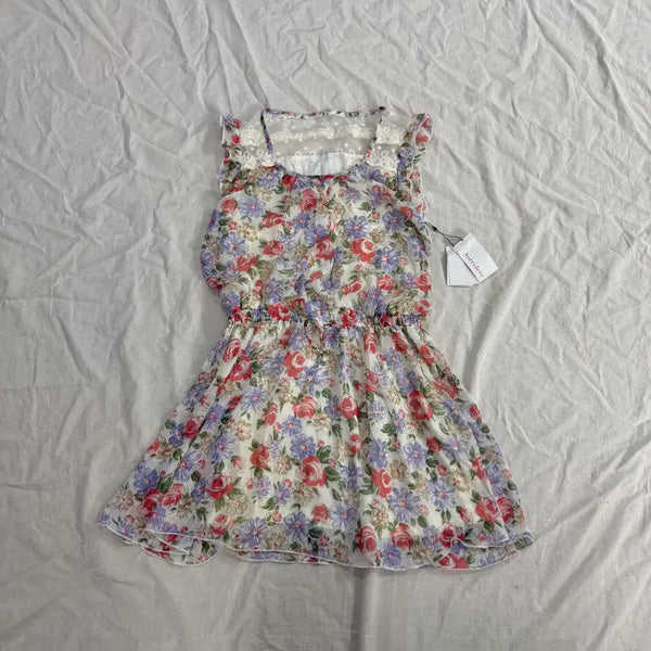 [BUNJANG] Flower Chiffon Ruffle Lace Dress / 플라워 쉬폰 프릴 레이스 원피스 새상품 모리걸 발레코어