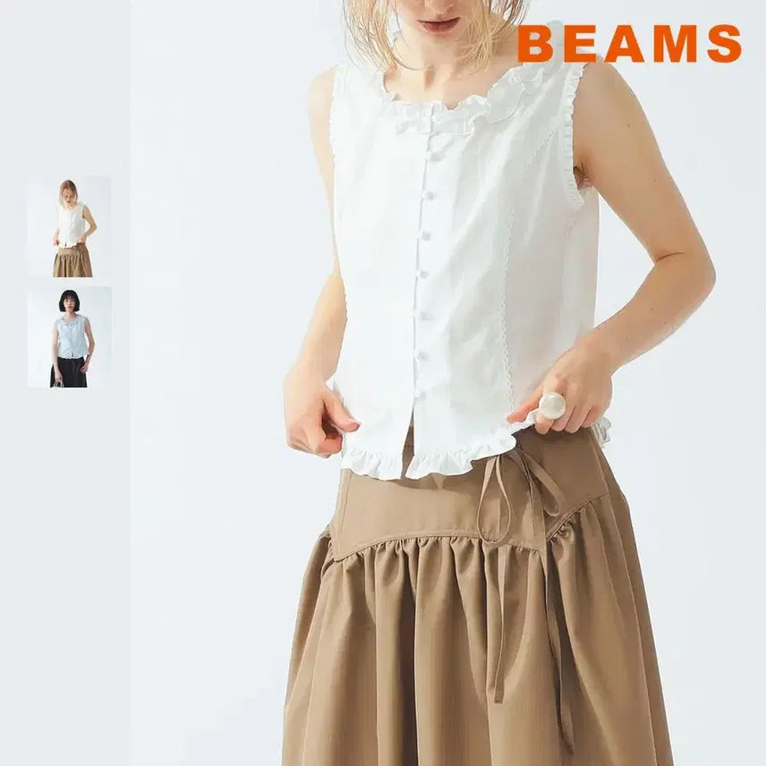 [BUNJANG] BEAMS Ray Frill Trim Sleeveless Top / 빔즈 레이 프릴 트림 민소매 탑