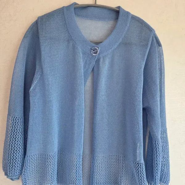 [BUNJANG] Women's Summer One-Button See-Through Cardigan (Blue) / 55 일본 여성 여름용 원버튼 시스루 가디건
