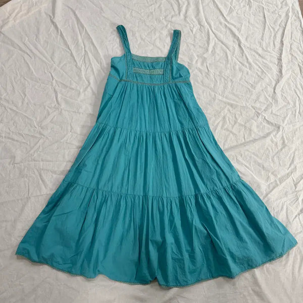 [BUNJANG] Turquoise Mint Lace Cotton Tiered Long Dress / 청록 민트 레이스 코튼 캉캉 롱원피스 모리걸 하구미