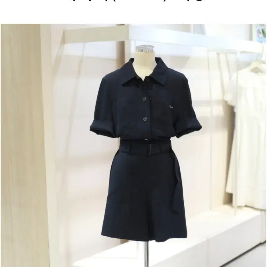 [BUNJANG] JJ JIGOTT Belted Back Banding Short Jumpsuit Navy Size 55 / JJ지고트 벨티드 백 밴딩 숏 점프 수트