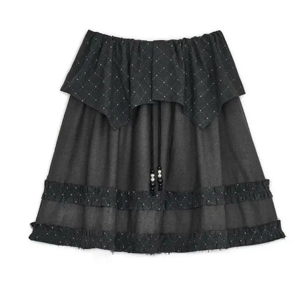 [BUNJANG] Hug Yourskin Argyle Cape Midi Skirt / 허그유어스킨 아가일 케이프 미디 스커트