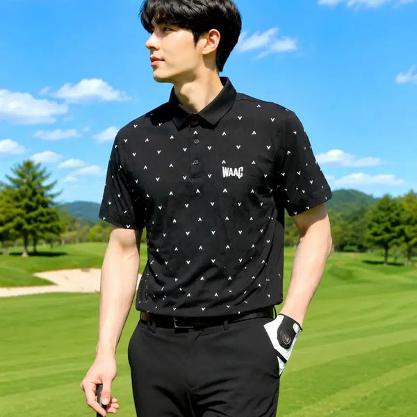 [BUNJANG] WAAC Men's All-Over Mini Logo Short Sleeve Golf T-Shirt / [정품]왁(WAAC)골프 남성 강연 올오버 반팔 티셔츠 1(92)