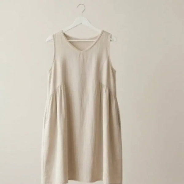 [BUNJANG] Linen Sleeveless Dress Beige Free Size / 새제품 베이지 린넨 민소매 원피스 프리