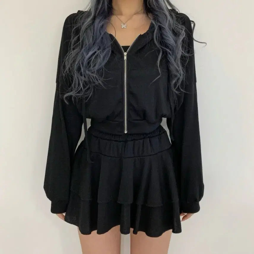 [BUNJANG] Plus Size Black Tiered Skirt / 빅사이즈 블랙 캉캉 스커트