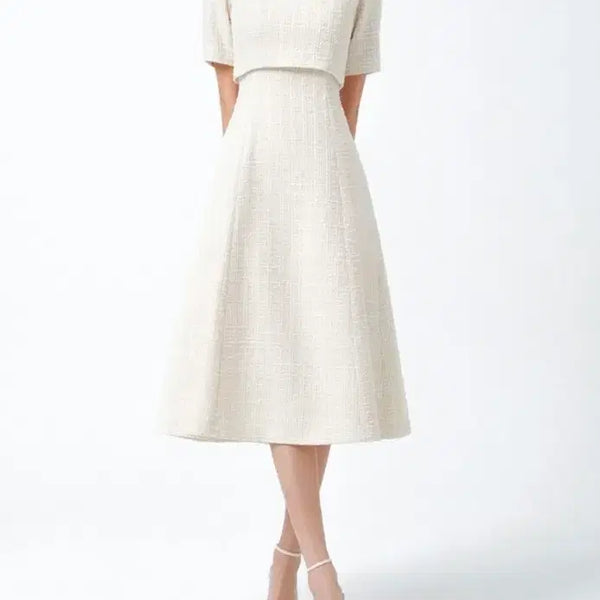 [BUNJANG] It Misha Tweed Flare Dress Ivory Size 55 / 새상품- 잇미샤 트위드 플레어 원피스 아이보리 55사이즈