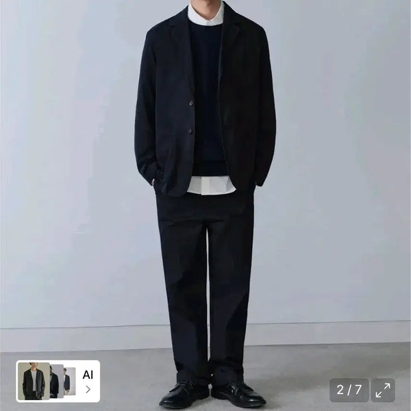 [BUNJANG] Musinsa Standard Garment Dyed Suit Setup Blazer and Pants Navy / (새상품) 무신사 스탠다드 가먼트 다잉 정장 셋업 블레이저와 팬츠 네이비