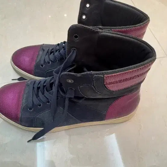 [BUNJANG] Lanvin Navy Suede Metallic Cap Toe Mid Top Sneakers / 랑방(Lanvin) 네이비 스웨이드 메탈릭 캡토 미드탑