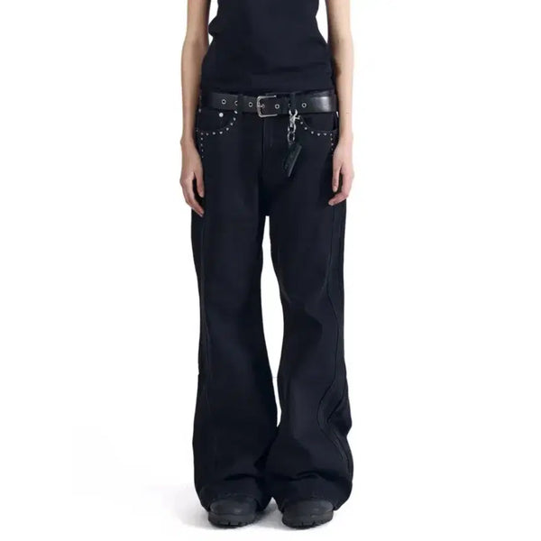 [BUNJANG] AKAM Back Studded Flare Denim Pants (Black) / 아캄 Back Studded Flare Denim Pants (Black