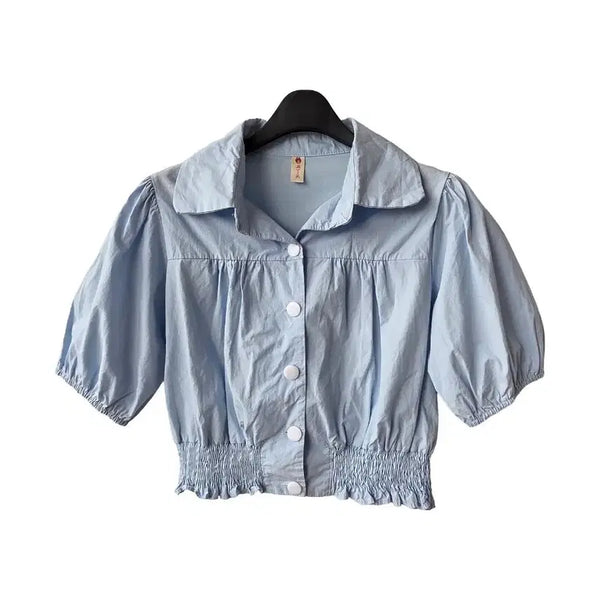 [BUNJANG] Sky Blue Banding Crop Shirt / S/ 하늘색 밴딩 크롭셔츠