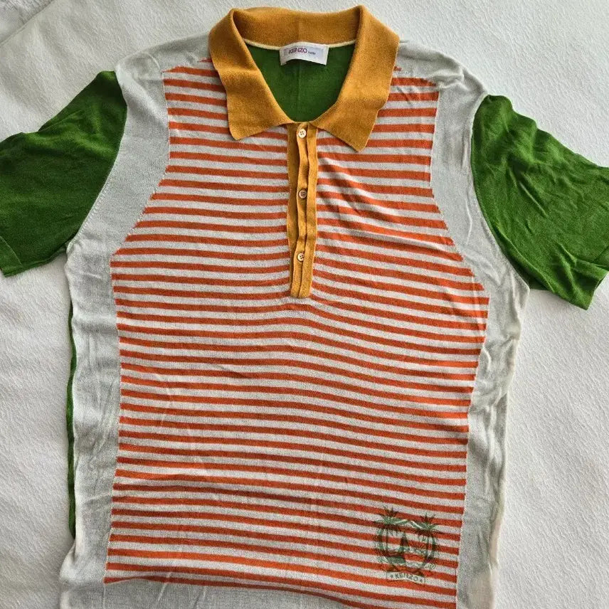 [BUNJANG] Kenzo Striped Short Sleeve Polo Knit Shirt / 겐조 반팔카라니트