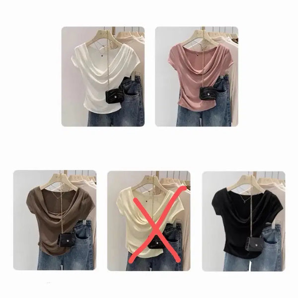 [BUNJANG] Women's Drape Short Sleeve T-Shirt / 여성 드레이핑 반팔 티셔츠 개당