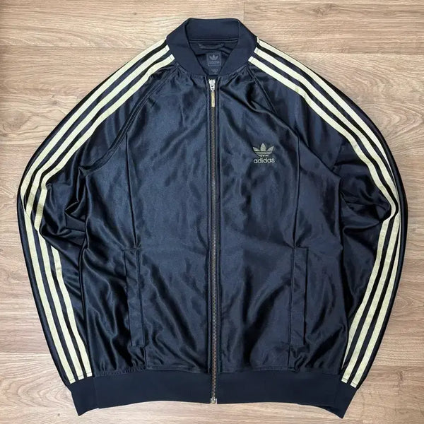 [BUNJANG] Adidas Vintage Three-Stripes Track Top Jersey / 아디다스 빈티지 삼선 트랙탑 져지 블랙 검금 블랙 골드 파이어버드