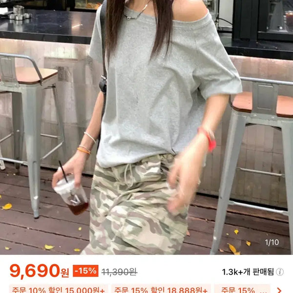 [BUNJANG] SHEIN Off-Shoulder Short-Sleeve T-Shirt Gray / 쉬인 반팔 오프숄더 그레이