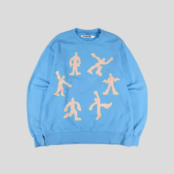 [BUNJANG] TYPESERVICE Sky Blue Baby Pink Circle Dancing Character Heavy Cotton Sweatshirt L / TYPESERVICE 타입서비스 스카이블루 베이비핑크 서클 댄싱 캐릭터 헤비코튼 맨투맨 티셔츠 L