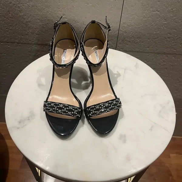 [BUNJANG] SODA Crystal Basic Black Cubic Strap Heels (245) / 새제품 SODA크리스탈 베이직 블랙 큐빅 스트랩 힐 245