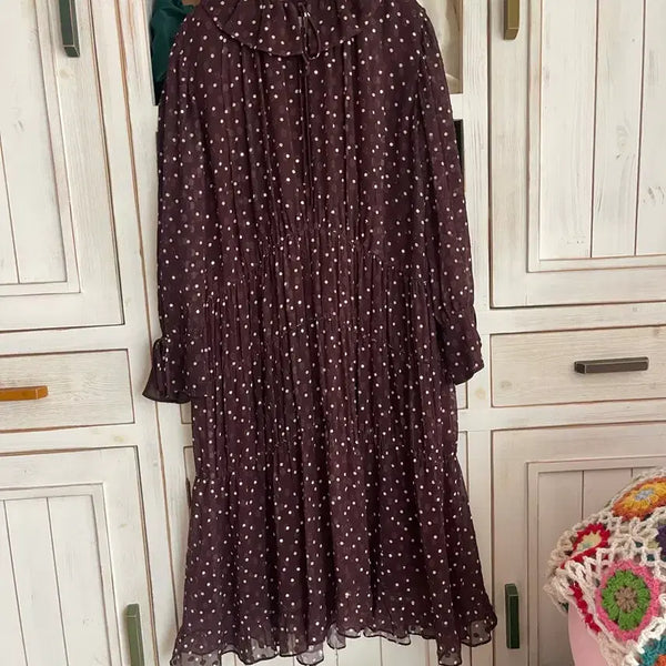 [BUNJANG] SJSJ Polka Dot Pleated Sleeve Long Dress / 한섬 SJSJ 원피스