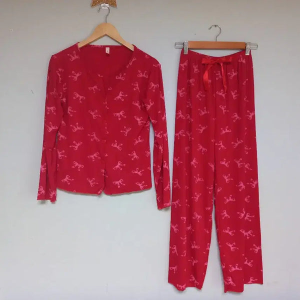 [BUNJANG] Cherry Red Ribbon Pajama Set / 체리레드 리본 잠옷 세트