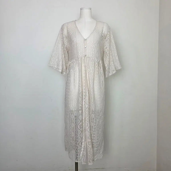 [BUNJANG] Lax Dan Tia Ivory Lace Long Robe Cardigan / Lax Dan Tia 아이보리 레이스 롱 로브 가디건
