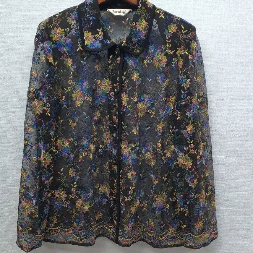 [BUNJANG] Escalier Flower See-through Blouse Size 88 / 에스깔리에 플라워 시스루 블라우스 88