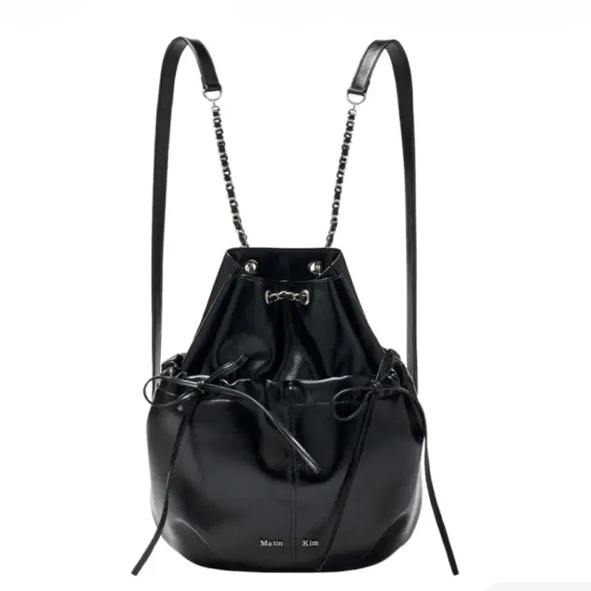 [BUNJANG] Matin Kim Drawstring Ribbon Backpack Black / 마뗑킴 드로우 스트링 리본 백팩 블랙