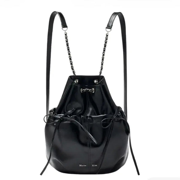 [BUNJANG] Matin Kim Drawstring Ribbon Backpack Black / 마뗑킴 드로우 스트링 리본 백팩 블랙
