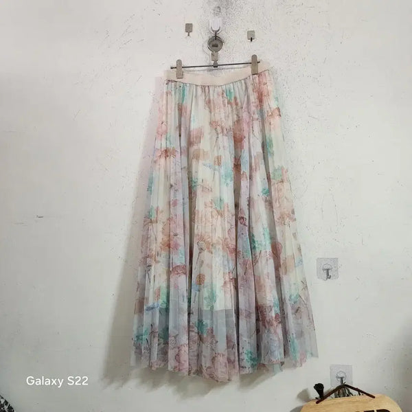 [BUNJANG] Flower Pattern Tiered Chiffon Long Skirt / 플라워 패턴 캉캉 쉬폰 롱 스커트