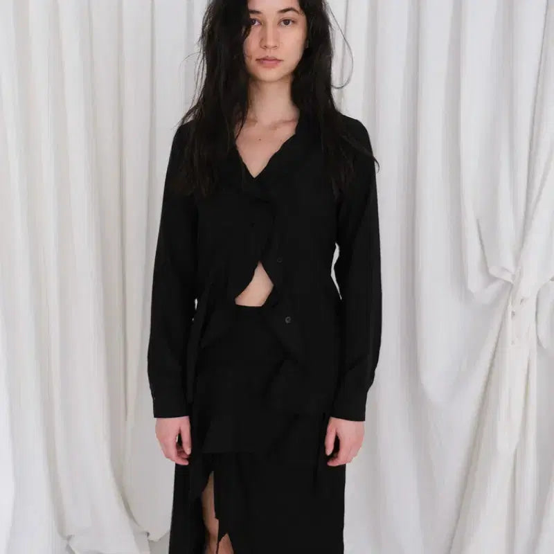 [BUNJANG] Have Been Ruffle Blouse Black / 해브빈 러플 블라우스 블랙