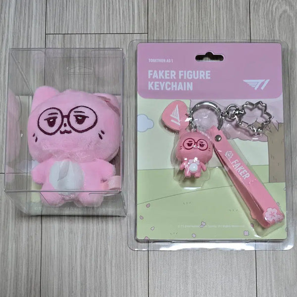 [BUNJANG] T1 Faker Animal Friends Cherry Blossom Version Doll + Figure Keychain Bundle Set / T1 티원 애니멀 프렌즈 페이커 블라썸 벚꽃 인형 / 피규어 키링 일괄