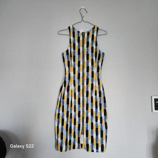[BUNJANG] Sleeveless Zipper Dress Yellow Pattern / 민소매 지퍼 원피스 옐로우 패턴