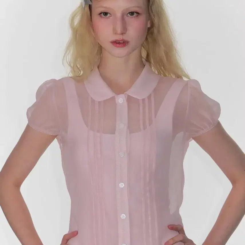 [BUNJANG] Crank Sheer Pintuck Blouse Pink / 크랭크 시어 핀턱 블라우스 핑크