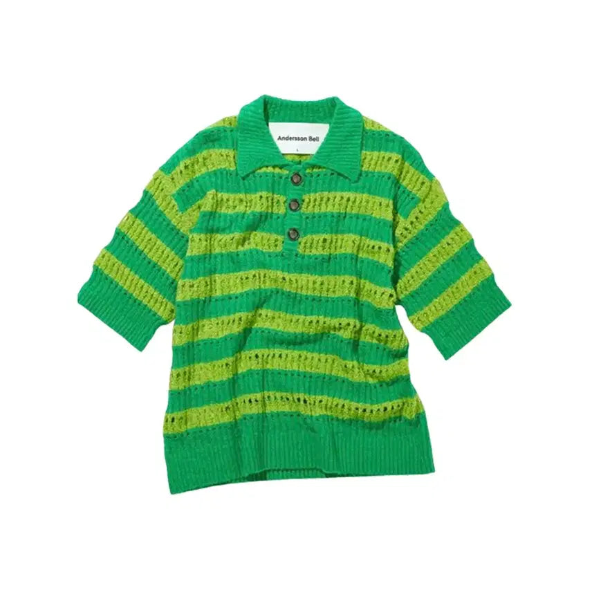 [BUNJANG] ANDERSSON BELL Bubble Stripe Summer Polo Sweater (Lime/Green) / 앤더슨벨 폴로 스웨터