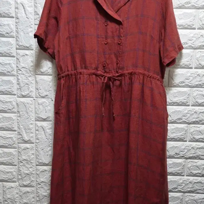 [BUNJANG] 100% Linen Checkered Long Dress / 체크무늬 린넨100 셔츠 롱원피스